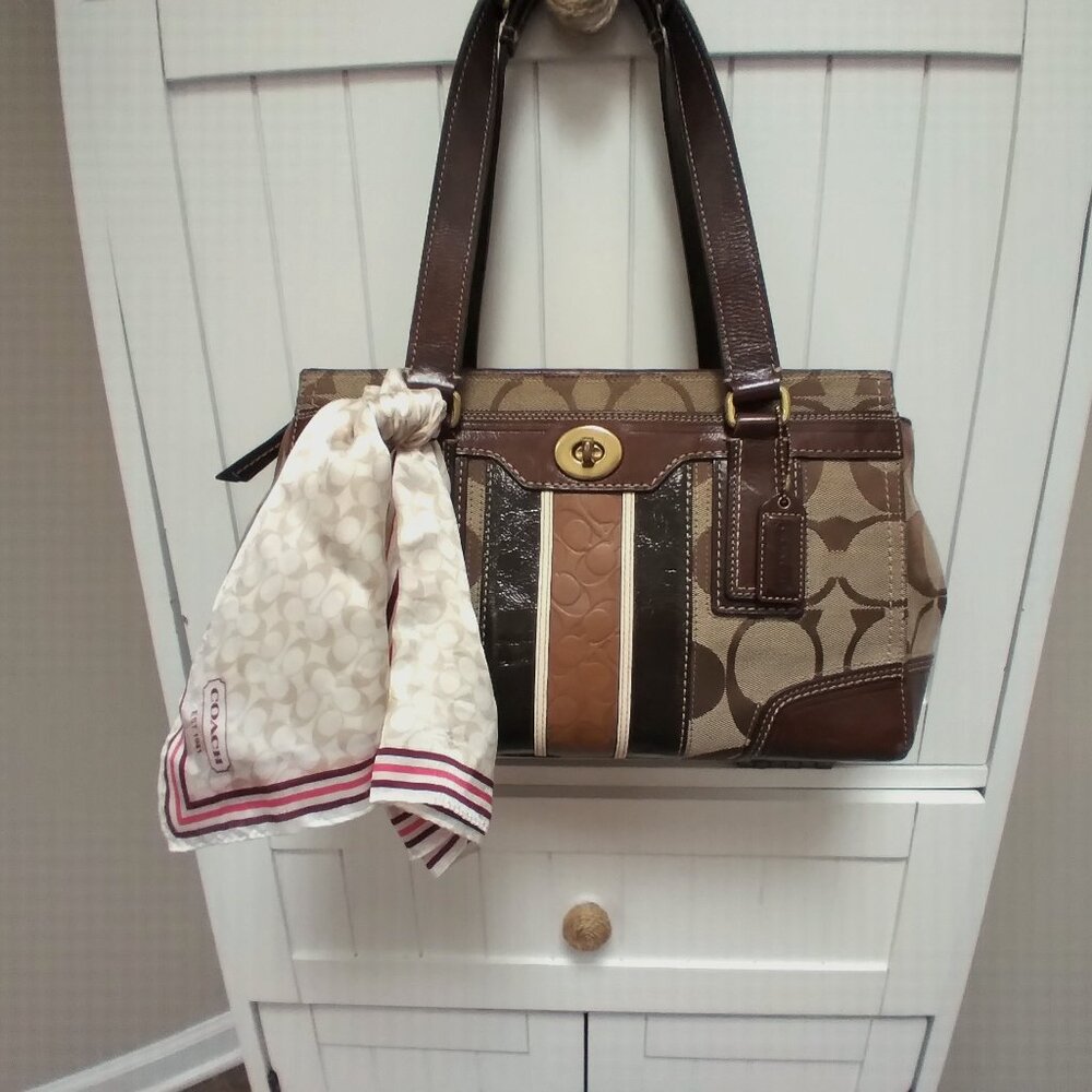 Brown Coach Bag with Coach Scarf